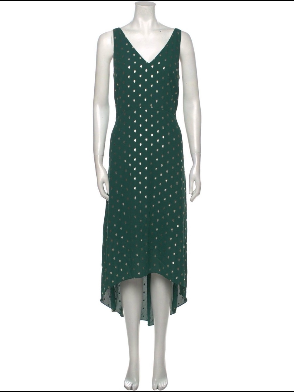 Ted Baker Dark Green Sleeveless High-Low Maxi Dress with silver Dots